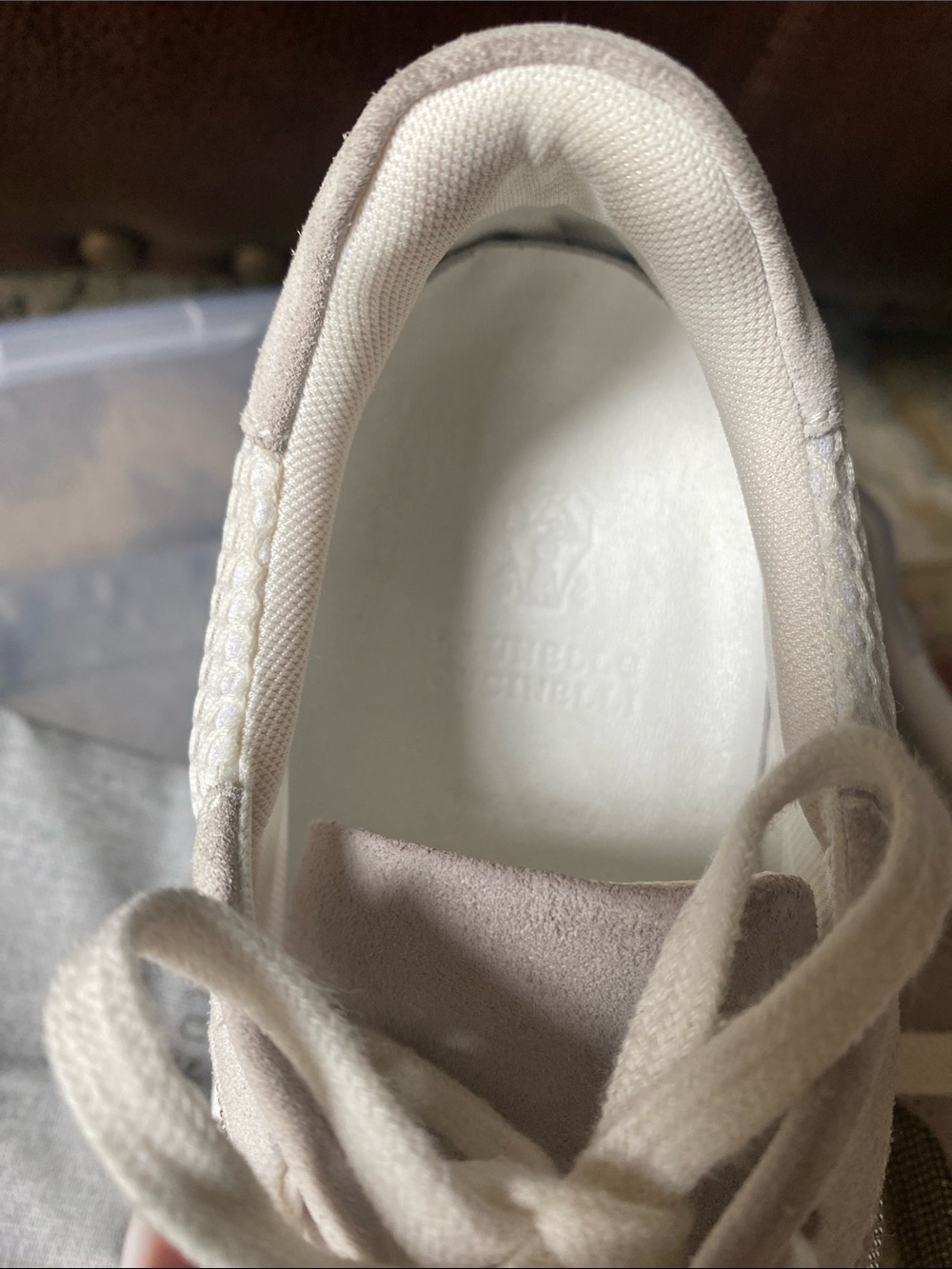 $1295 Brunello Cucinelli white/light gray mesh and suede sneakers w/monili 37.5 - Picture 5 of 12